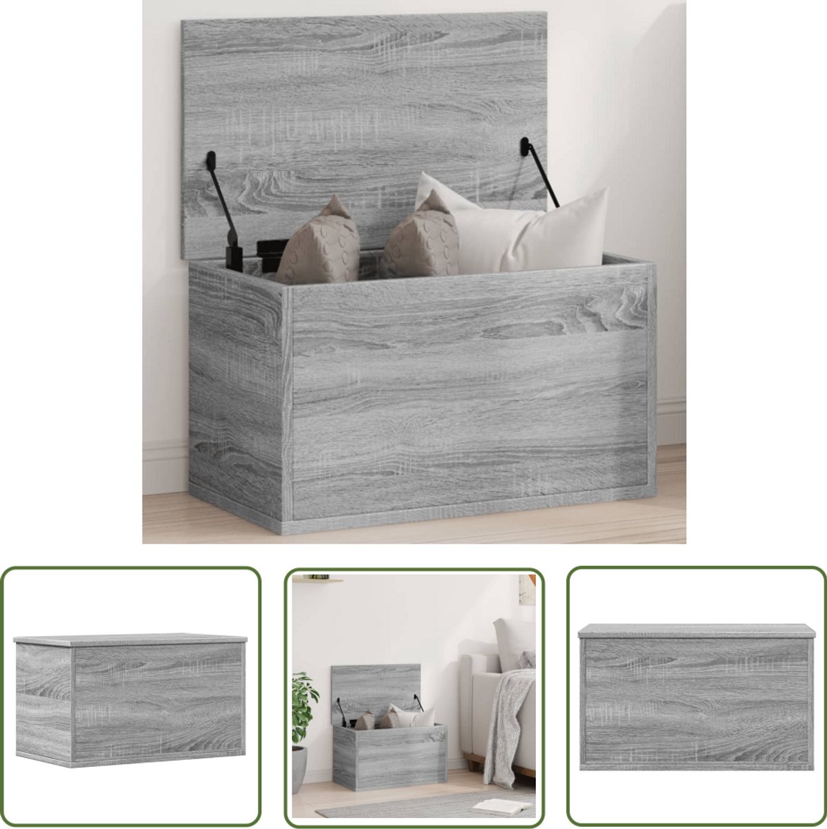 The Living Store Opbergbox 60x35x35 cm bewerkt hout grijs sonoma eikenkleurig - Opslagbox - Houten Kast - Grijze Opslagkast - Opbergvak - Bergruimte