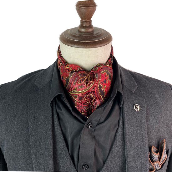 Écharpe cravate – Ascot – Écharpe homme – Motif cachemire – Rouge