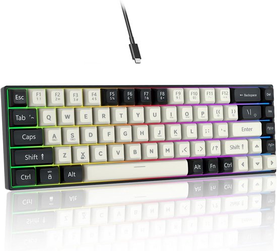 StayPowered Gaming Keyboard - Ultradun 60% Ontwerp voor Prestaties & Comfort - Mechanische Rode Switches - RGB-Verlichting - Ergonomische Keycaps - Anti-Ghosting Toetsen - USB-C Plug-and-Play - Zwart - Levering Sneller dan Aangegeven!