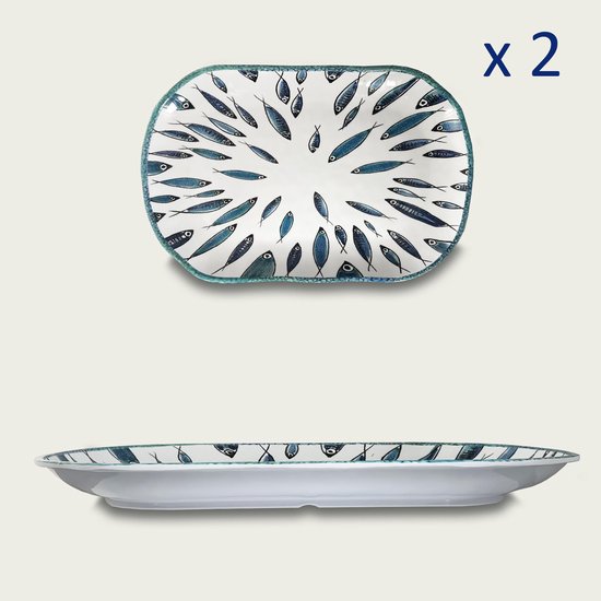 Arca Fish collection - Set van 2 Rechthoekige Melamine Schalen/Borden ...