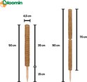 Twee kokos potstokken met afmetingen 50 cm en 70 cm, met duidelijke lengteaanduidingen.