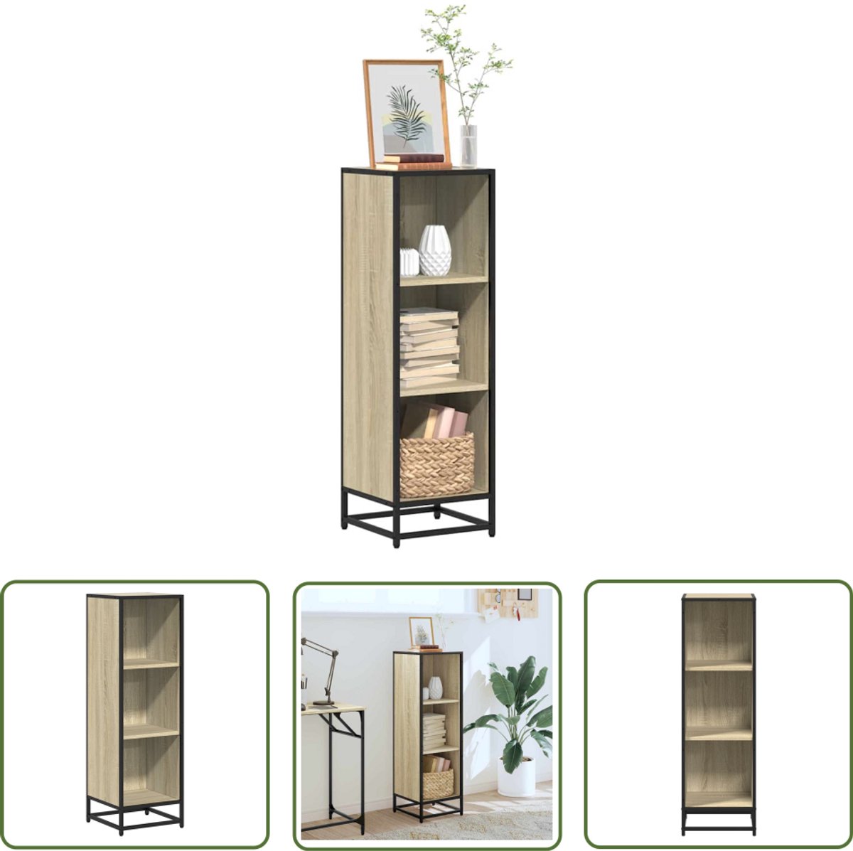 vidaXL Houten Kast - Boekenkast - Boekenkast 33,5x33x107,5 cm bewerkt hout sonoma eikenkleurig - Salontafel - Tv Meubel - Opslagoplossing