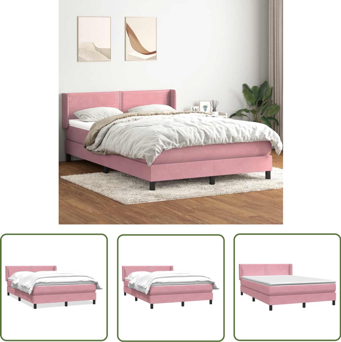 The Living Store Boxspring met matras fluweel roze 160x210 cm - Boxspring - Tweepersoonsbed - Fluweel Bed - Roze Bed - Boxspring Frame