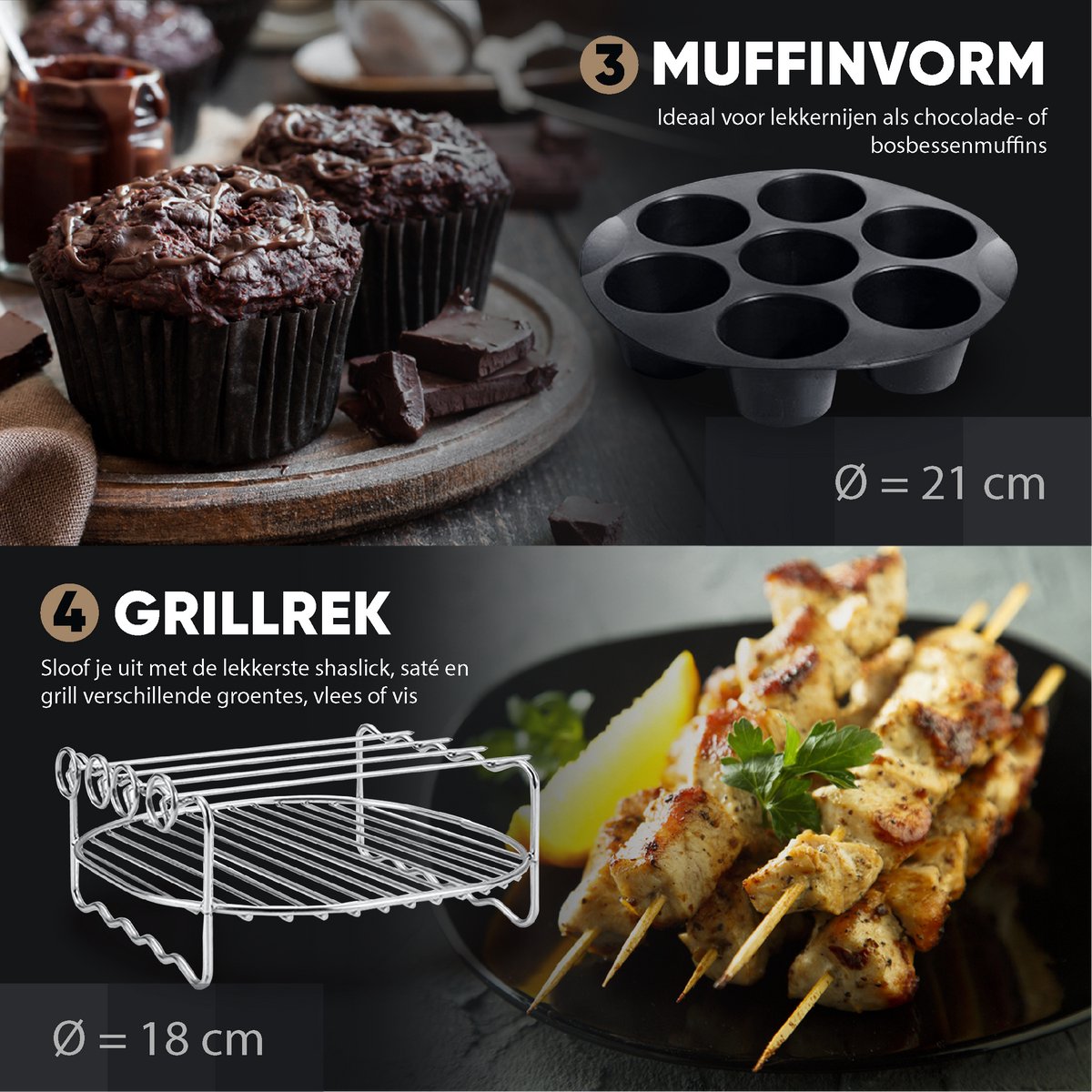 Afbeelding 3 van VAIVE Heteluchtfriteuse Accessoires Set - Geschikt voor alle Airfryer XL en XXL - ⌀ 20 cm