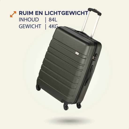 Grote antracietkleurige Princess Traveller koffer (84L, 4kg) met uitschuifbaar handvat.