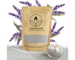 foto van Comforder 400g Kaarsenzand met Geur Lavendel - Burning Sand - Kaarsen Maken voor Volwassenen - 50 branduren - Met 4 lonten