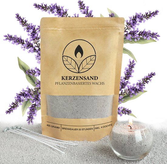 Comforder 400g Kaarsenzand met Geur Lavendel - Burning Sand - Kaarsen Maken voor Volwassenen - 50 branduren - Met 4 lonten