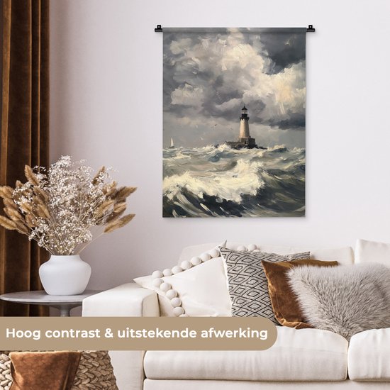 Tapisserie murale 60x80 cm - Phare - Vagues - Storm - Tapisserie - Tapisseries