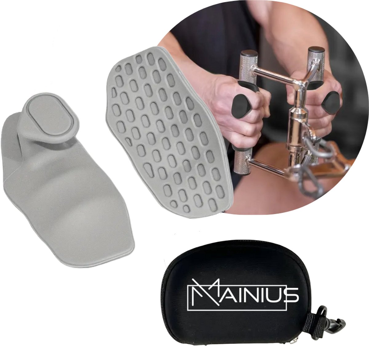 Mainius® Gym Grips – Vingerloos Design | Bescherming tegen Eelt & Blaren | Ideaal voor Krachttraining & CrossFit | Anti-slip Fitness Handschoenen | Inclusief Opbergcase | Rubber | Gewichtheffen