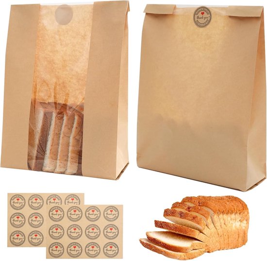 50 sacs à pain réutilisables (pour le levain), sacs à pain pour la conservation des aliments (avec 120 autocollants à pain), sacs à pain pour la fabrication du pain et sacs d'emballage de pain pour la cuisson à domicile (marron)