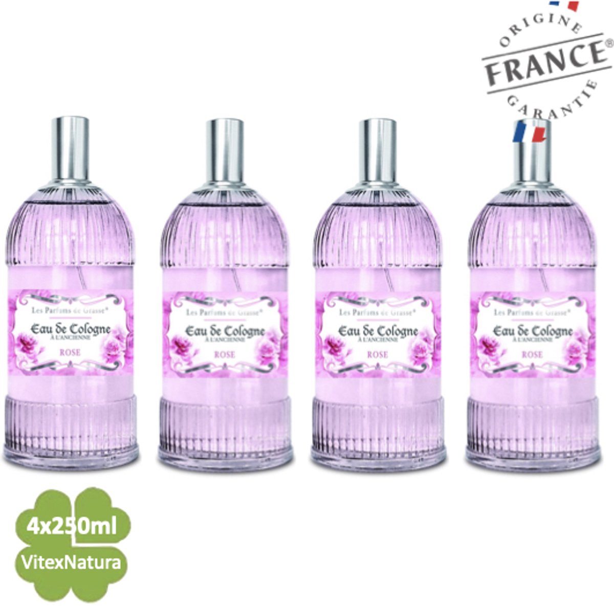 Rozen Eau de Cologne 4 x 250 ML | merk A L'Ancienne | unisex | multifunctioneel als parfum, roomspray en fris linnengoed | Franse Parfum de Grasse