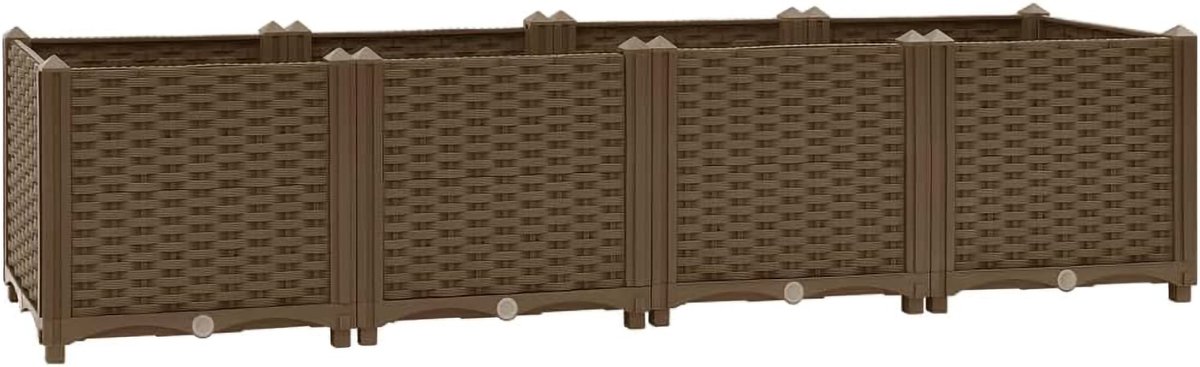 Verhoogde plantenbak van polypropyleen 160x40x38 cm - Bruin - Geschikt voor buiten - Stevig en duurzaam