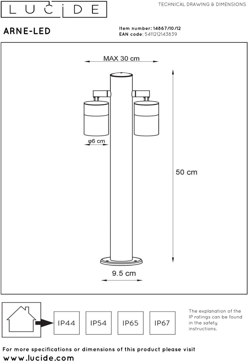 Lucide Arne-LED - Sokkellamp - Ø 6,3 cm - LED - GU10 - 2x5W 2700K