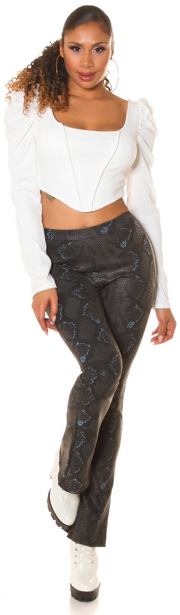 High waisted flared broek van imitatieleer met slangenprint