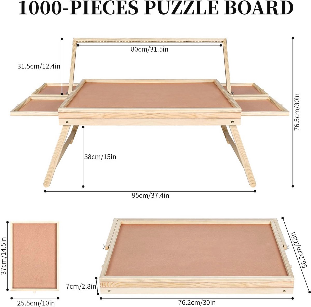 Puzzeltafel 1000 stukjes met 6 vilten sorteervakken, kantelbare