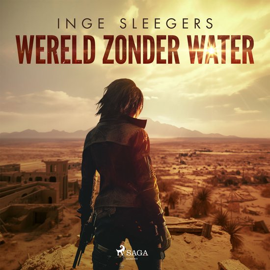 Boek 'Wereld zonder water' met op de cover een vrouw met een pistool in een dorre woestijnlandschap.