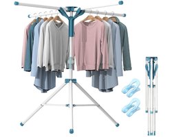 CRLYN® Droogmolen met Voet voor Camping & Thuis - Wasrek Staand - Droogrek Inklapbaar - Wit en Blauw