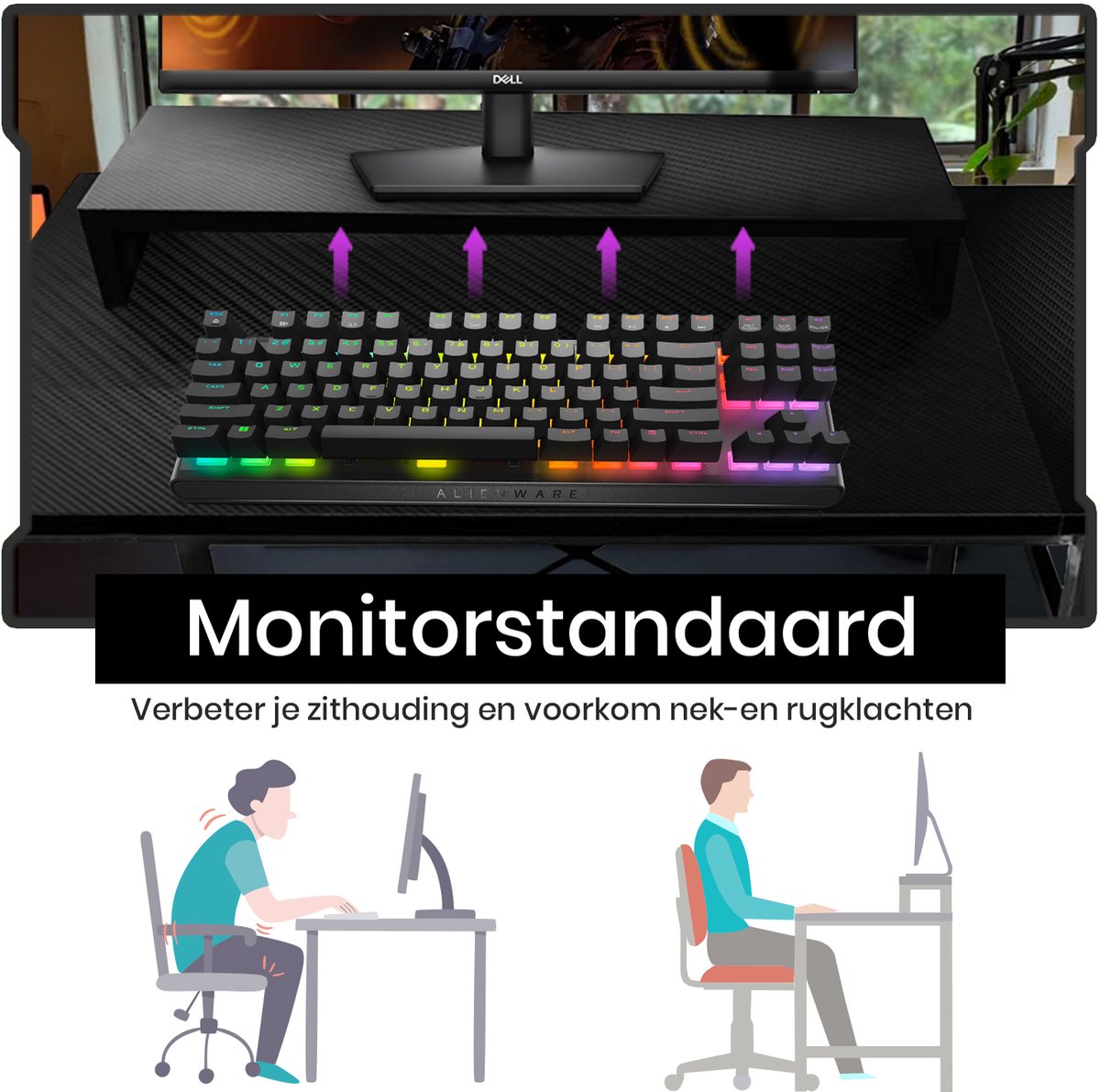 Bayt Game Bureau - Gaming Bureau - Gaming desk - Game Bureau met LED - Bureau met Opbergruimte - Computertafel - Monitor Standaard - Zwart