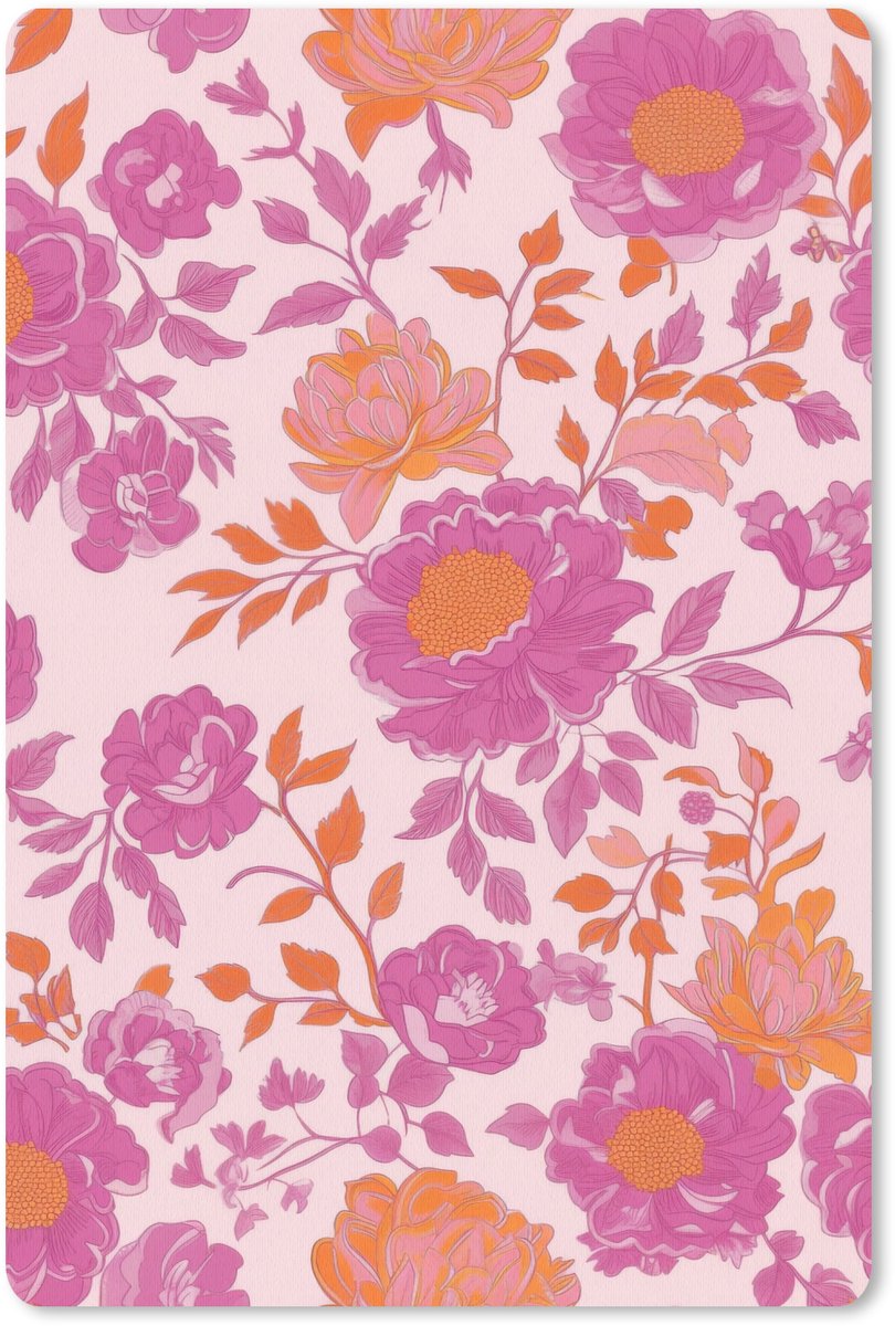 Muismat 18x27 cm - Mousepad Bloemenpatroon - Roze - Oranje - Bloemen - Muismatten