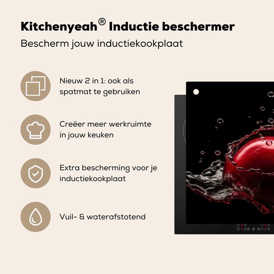 KitchenYeah® Protection plaque induction 70x55 cm - Cerises - Fruits - Eau - Protege plaque de cuisson - Couvre plaque induction - Protecteur d'induction - Cuisine