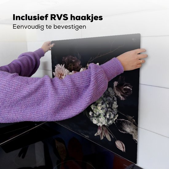 KitchenYeah® Protection plaque induction 78x78 cm - Fleurs - Vintage - Rose - Protege plaque de cuisson - Couvre plaque induction - Protecteur d'induction - Cuisine