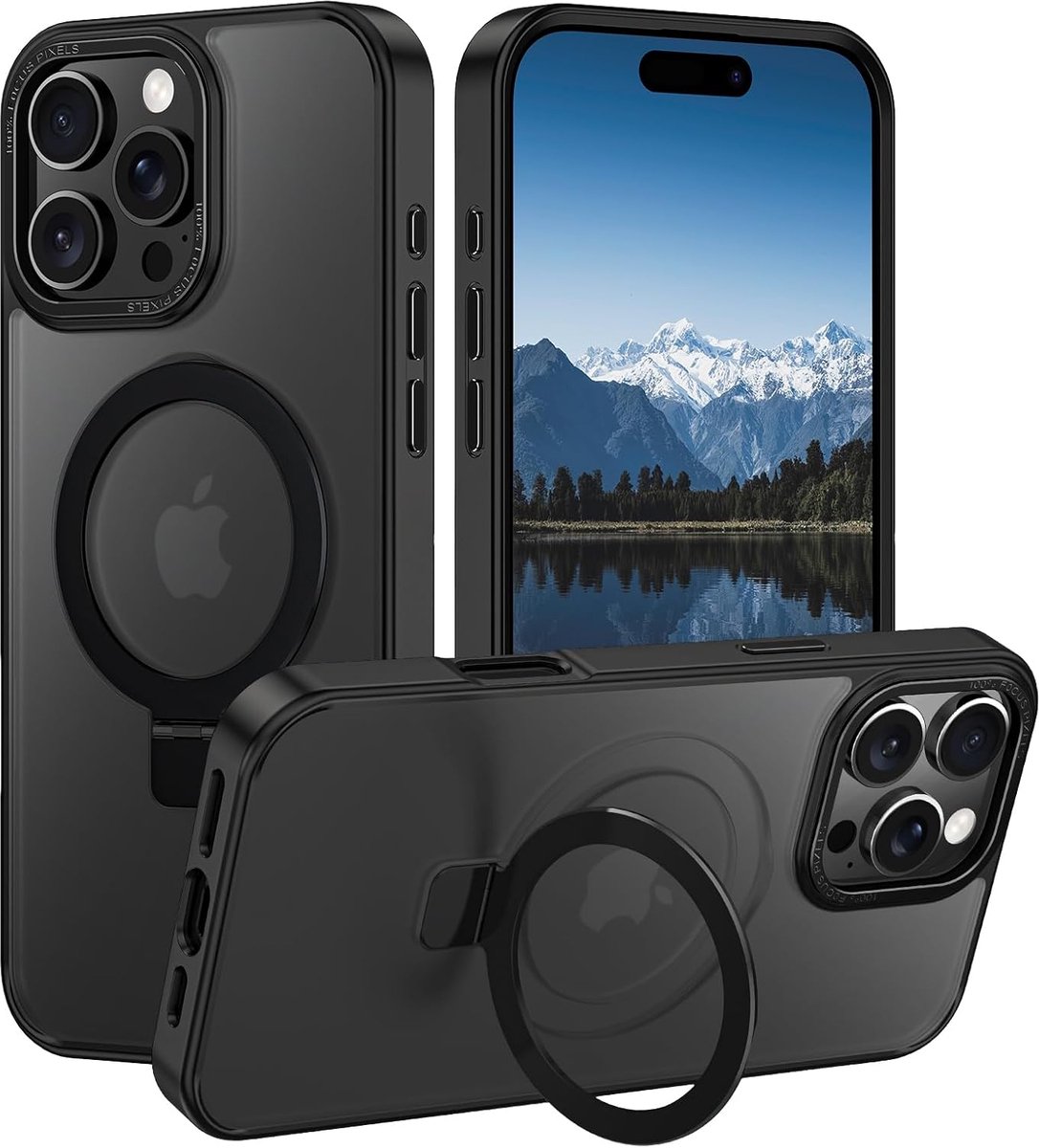 Backcover met onzichtbare standaard [Compatibel met MagSafe] Schokbestendig Hoesje - Geschikt voor: Apple iPhone 16 Pro Max - Zwart
