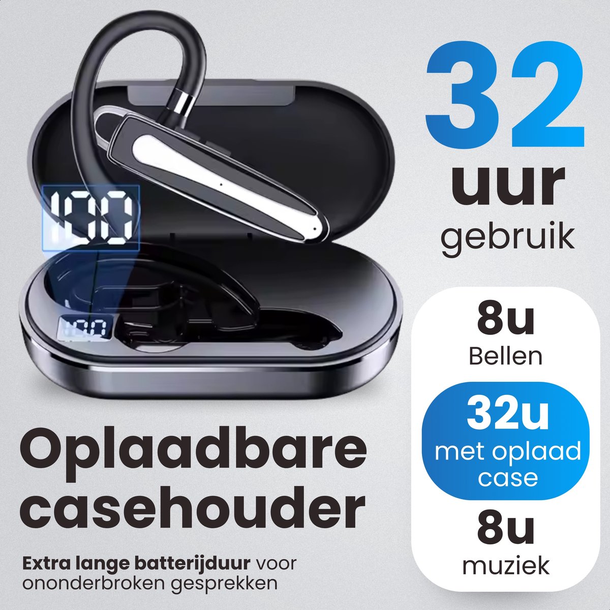 Otiume - Draadloze Headset - Noise Canceling - Microfoon - Incl. Oplaadkoffer - Bluetooth 5.3 – Handsfree Bellen - Zwart/zilver thumbnail 3