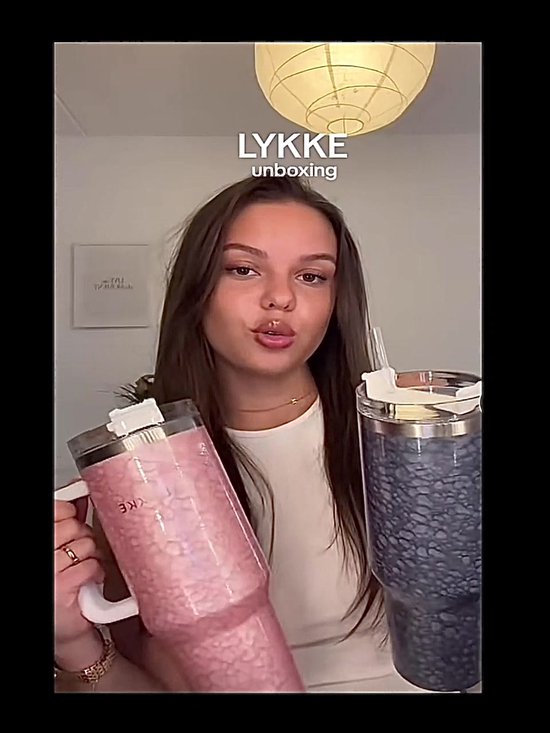 Gobelet LYKKE® 3 couches (Unique) avec couvercle à 3 positions 40 oz 1,2 L | Paille et poignée intégrées | Porte-gobelet de voyage | Tasse isotherme en acier inoxydable | Sans BPA | (Marbre gris Massief )