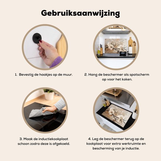 KitchenYeah® Protection plaque induction 77x51 cm - Fleurs - Abstrait - Peint - Beige - Protege plaque de cuisson - Couvre plaque induction - Protecteur d'induction - Cuisine