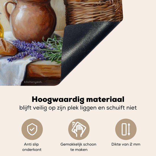 KitchenYeah® Protection plaque induction 78x78 cm - Lavande - Pain - Nature morte - Vintage - Protege plaque de cuisson - Couvre plaque induction - Protecteur d'induction - Cuisine