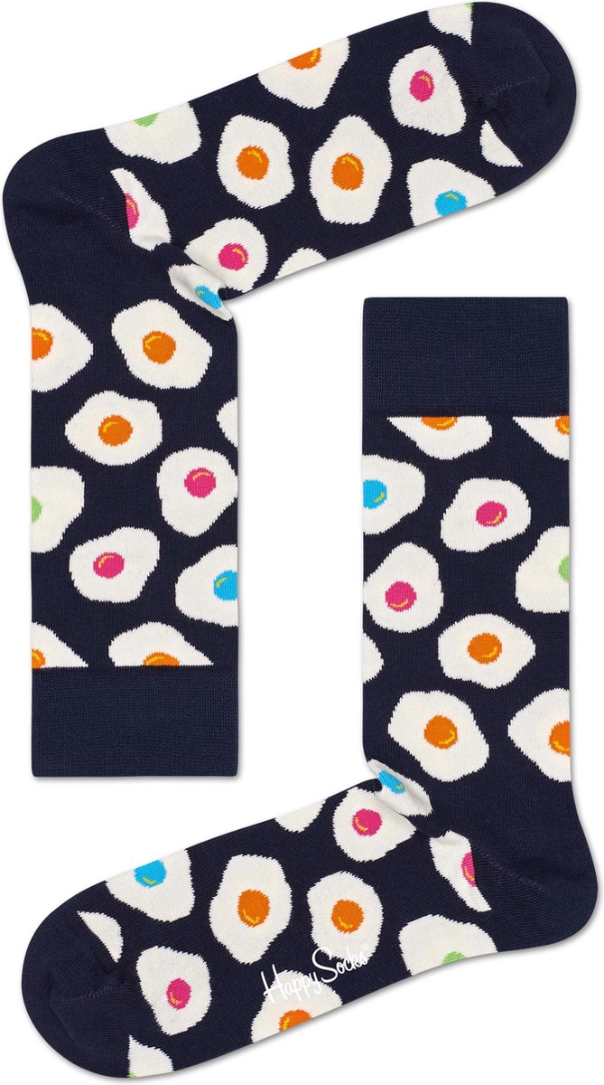 Happy Socks - Eggs Sunny Side Up - Zwart multi - Unisex - Maat 41-46