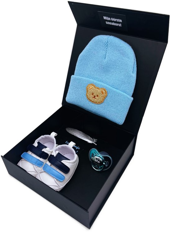 Kraamcadeau jongen, geboortegeschenk met babymuts, babyschoentjes en speen met de tekst prinsje - kan ook rechtstreeks als cadeau worden verstuurd — afbeelding 3