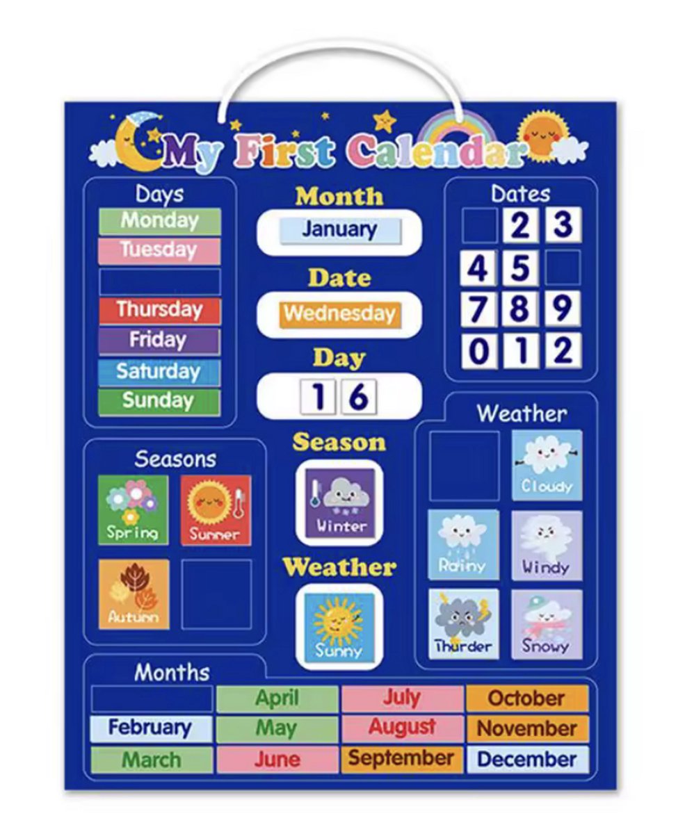 My First Calendar / Mijn Eerste Kalender - Engels / ENG - Hoge Kwaliteit - Magnetische Kalender - Afmeting: 32 x 40 CM - Luxe Kalender voor Peuters & Kleuters - Toddler Calendar - Magnetic Calendar - Educative / Educatief - Luxe Kalender voor Kids
