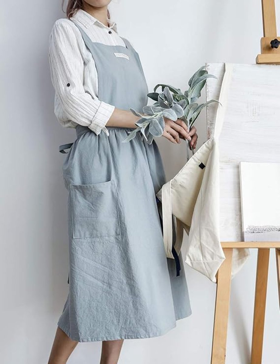 thumbnail: Lamppdcor Keukenschort Voor Dames - Cross-back, Met Zakken, Grijs (100x110 Cm)