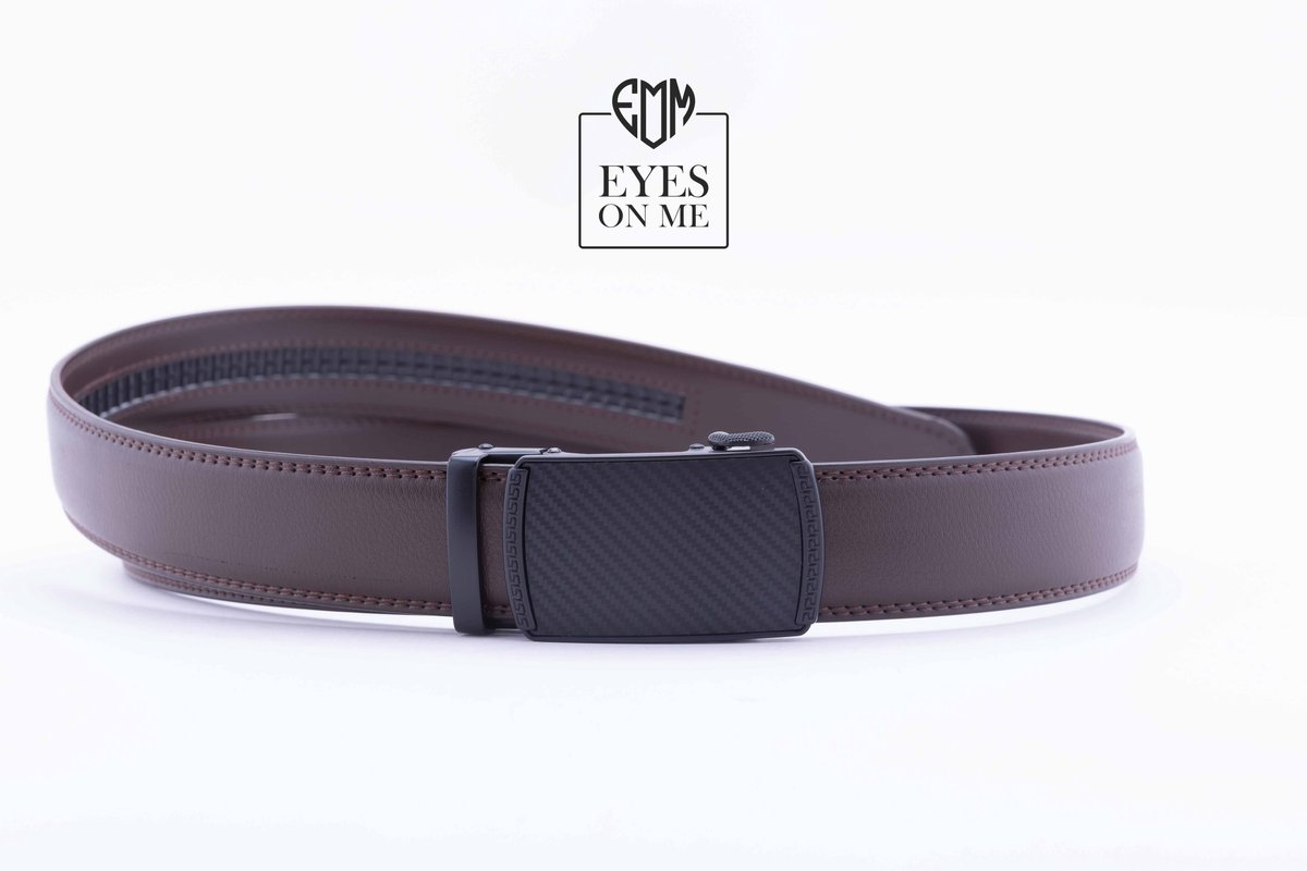 Bruine lederen riem zonder gaatjes met automatische gesp voor heren ( Model L164 )