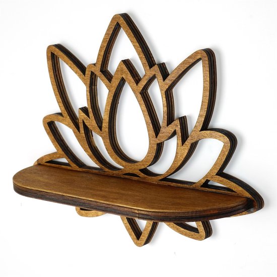 Houten lotus bloem wandplank, zonder plant.