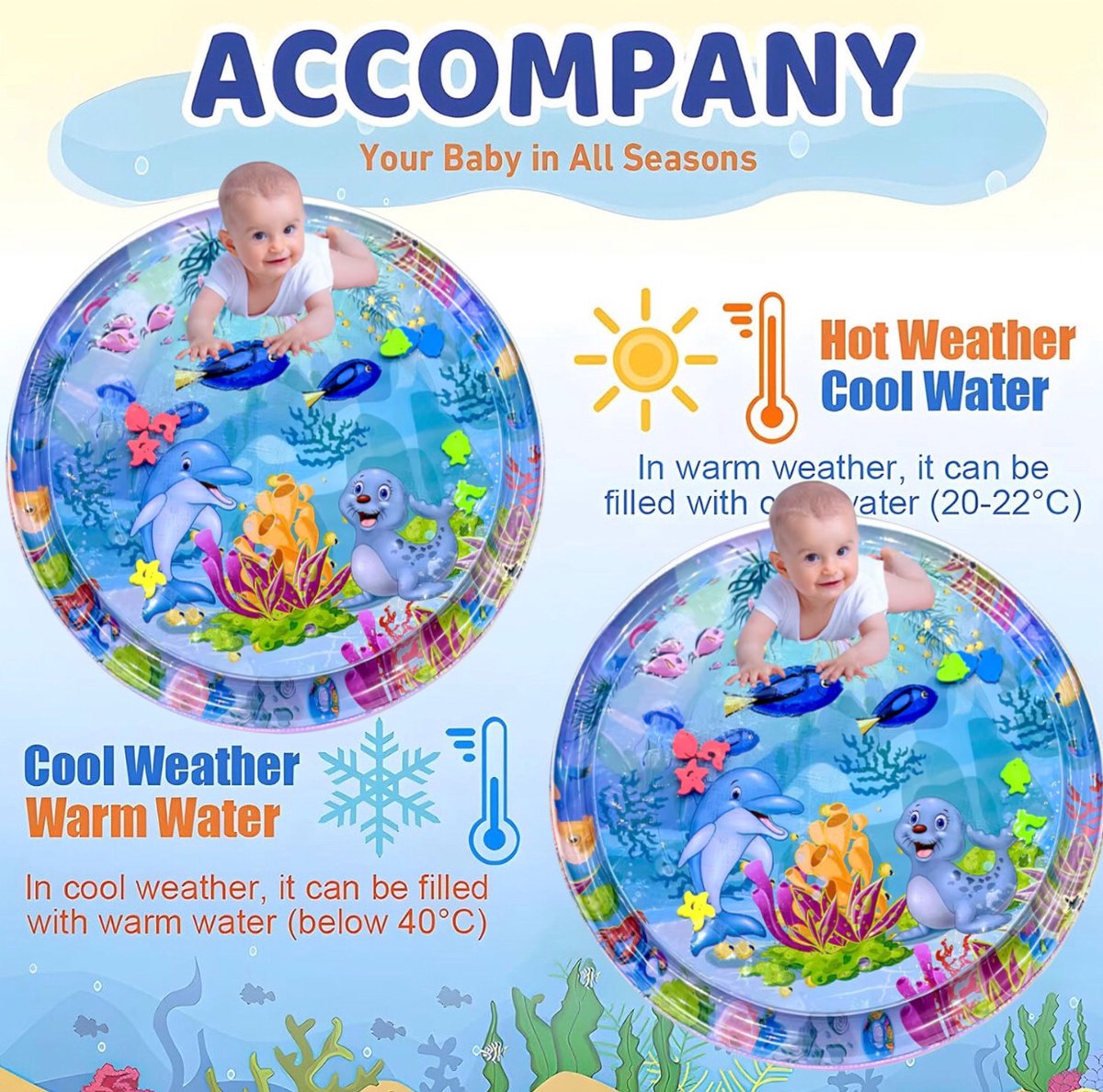 XXL Waterspeelmat - Met geluid - Speelmat - Opblaasbaar baby water speelmat - Speelkleed - Waterspeelgoed - Baby speelgoed 0 jaar - Kraamcadeau - Kinderspeelgoed - Tummy Time - Baby Gym thumbnail 3