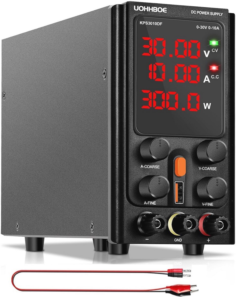 Instelbare DC Laboratoriumvoeding met LED-display en USB-aansluiting - 30 V/10 A