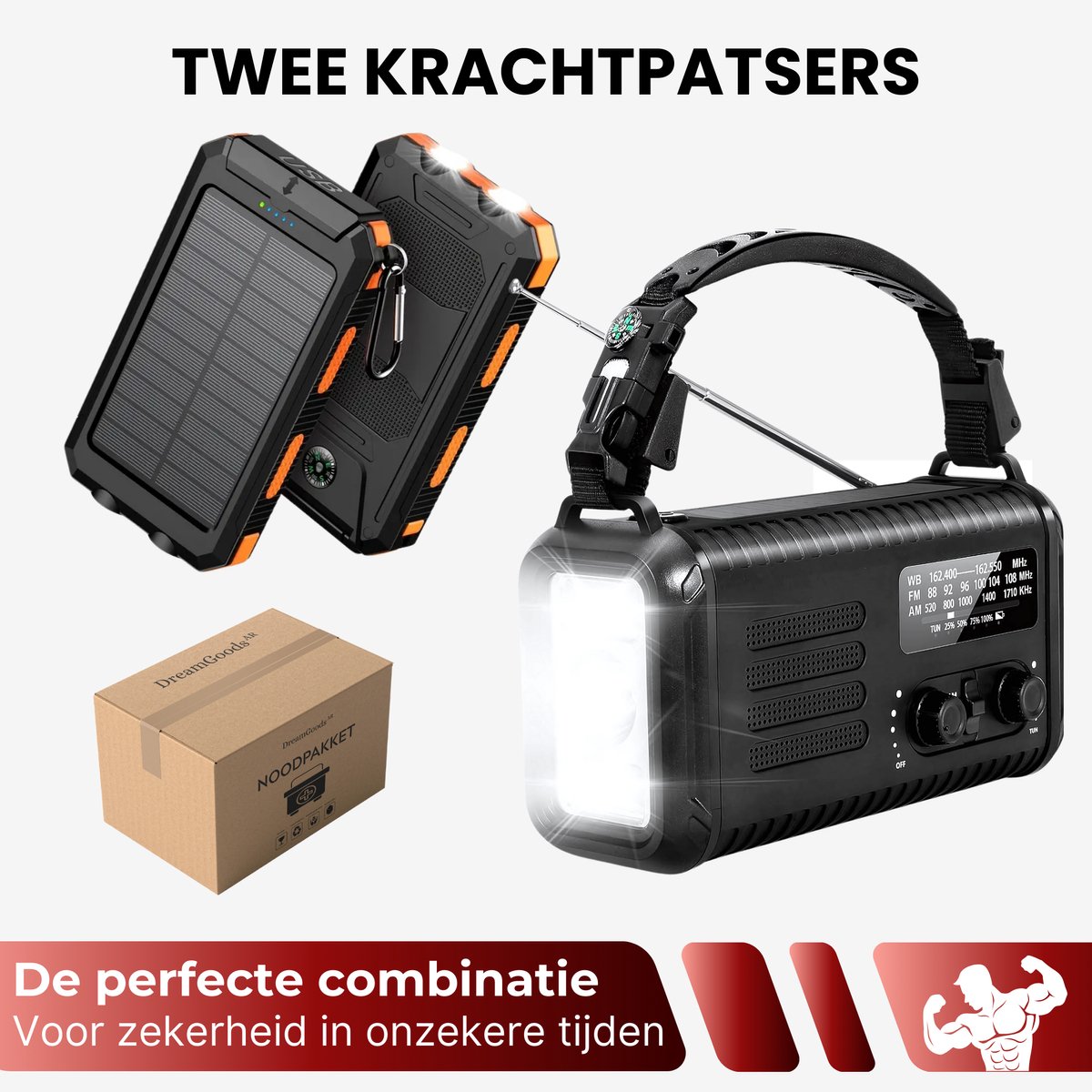 DreamGoods XL-noodpakket Voor 2 Personen – 72 Uur Overleving Met Solarradio, Powerbank, Waterfilter En Dekens