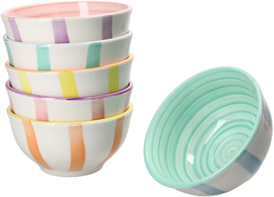 MamboCat Summer Stripes 6er Set Müslischale 14cm I 500ml I Steingut-Schüssel mit bunten Streifen