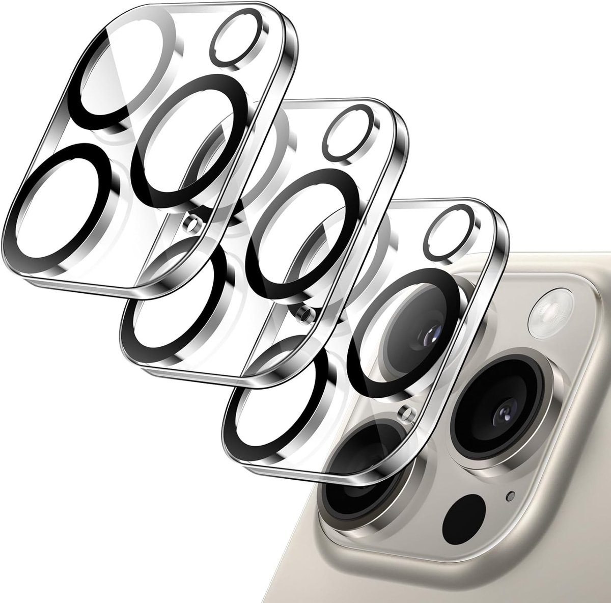 Zandarix Gescikt voor Apple iPhone Zandarix Gescikt voor Apple iPhone 15 Pro / 15 Pro Max - Camera Lens Beschermer - Gehard Glas - Geen Invloed op Nachtopnamen - Transparant - 3 Stuks