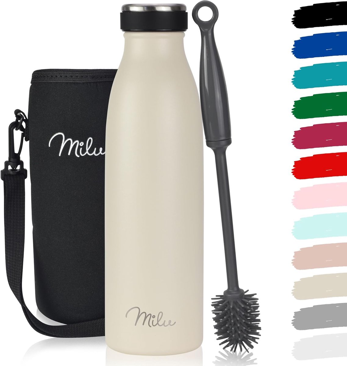 Milu Thermosfles | 350ml 500ml 750ml 1L 1,5L | Geïsoleerde Roestvrijstalen Thermoskan | Lekvrije Dubbelwandige Thermofles voor Warme en Koude Dranken | Thermosflessen Geschikt voor Koolzuurhoudende Dranken | Isoleerfles