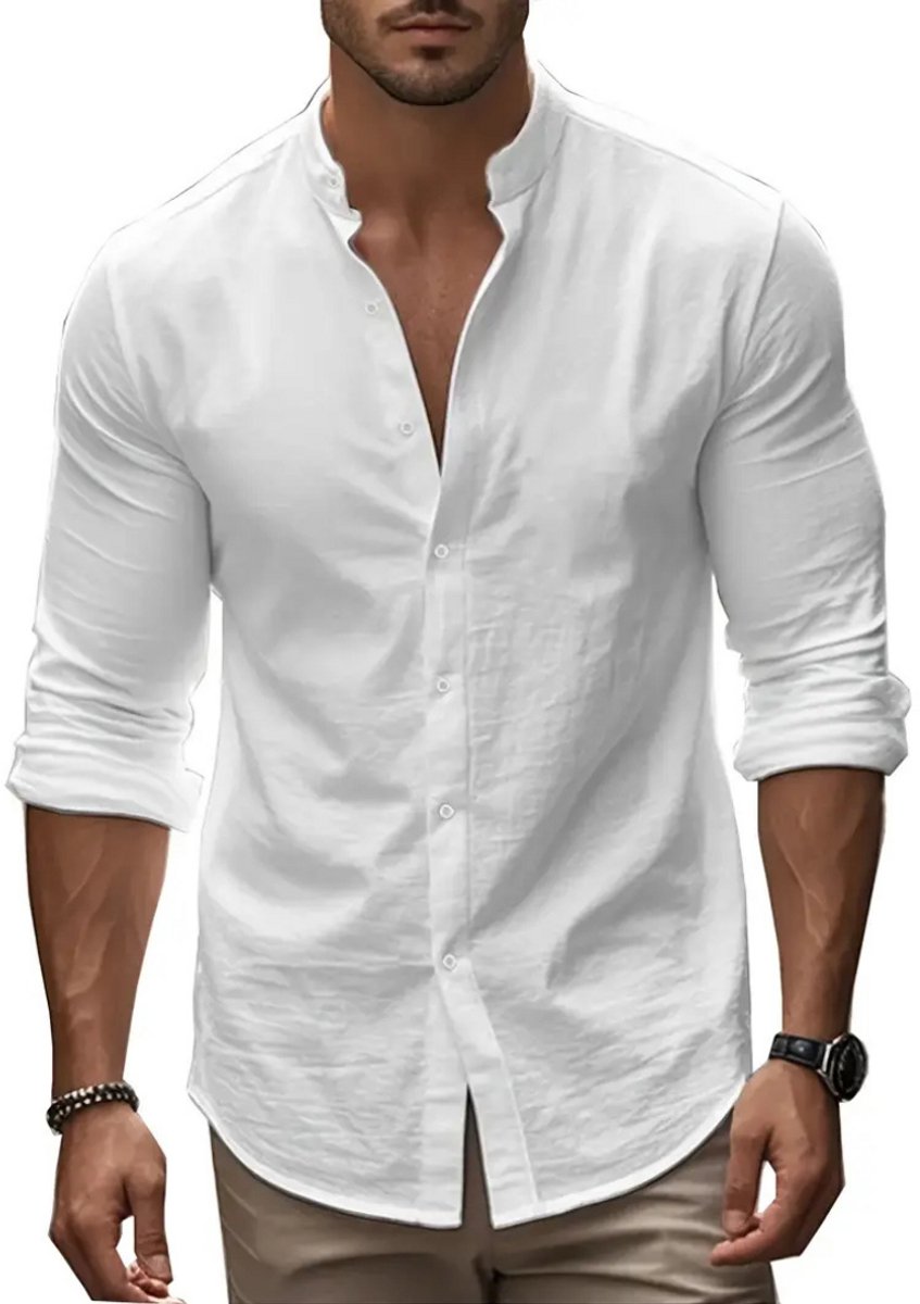 Livano Linnen Blouse Heren t shirt Polo Overhemd Shirt Zomer Ibiza Stijl Wit