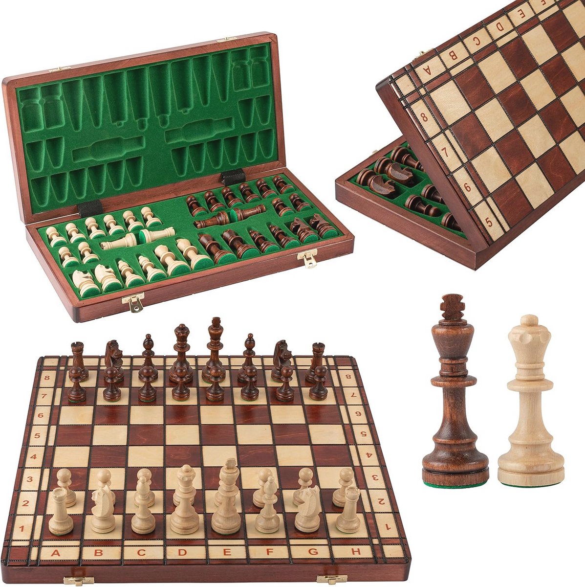 Handgemaakt Draagbaar Schaakbord 42 cm - Grote Opvouwbare Schaakset voor Kinderen en Volwassenen - Perfect voor Toernooien
