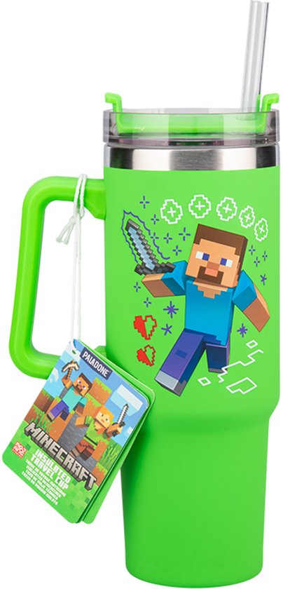 Minecraft Groene 900ml Geïsoleerde Beker en Rietje