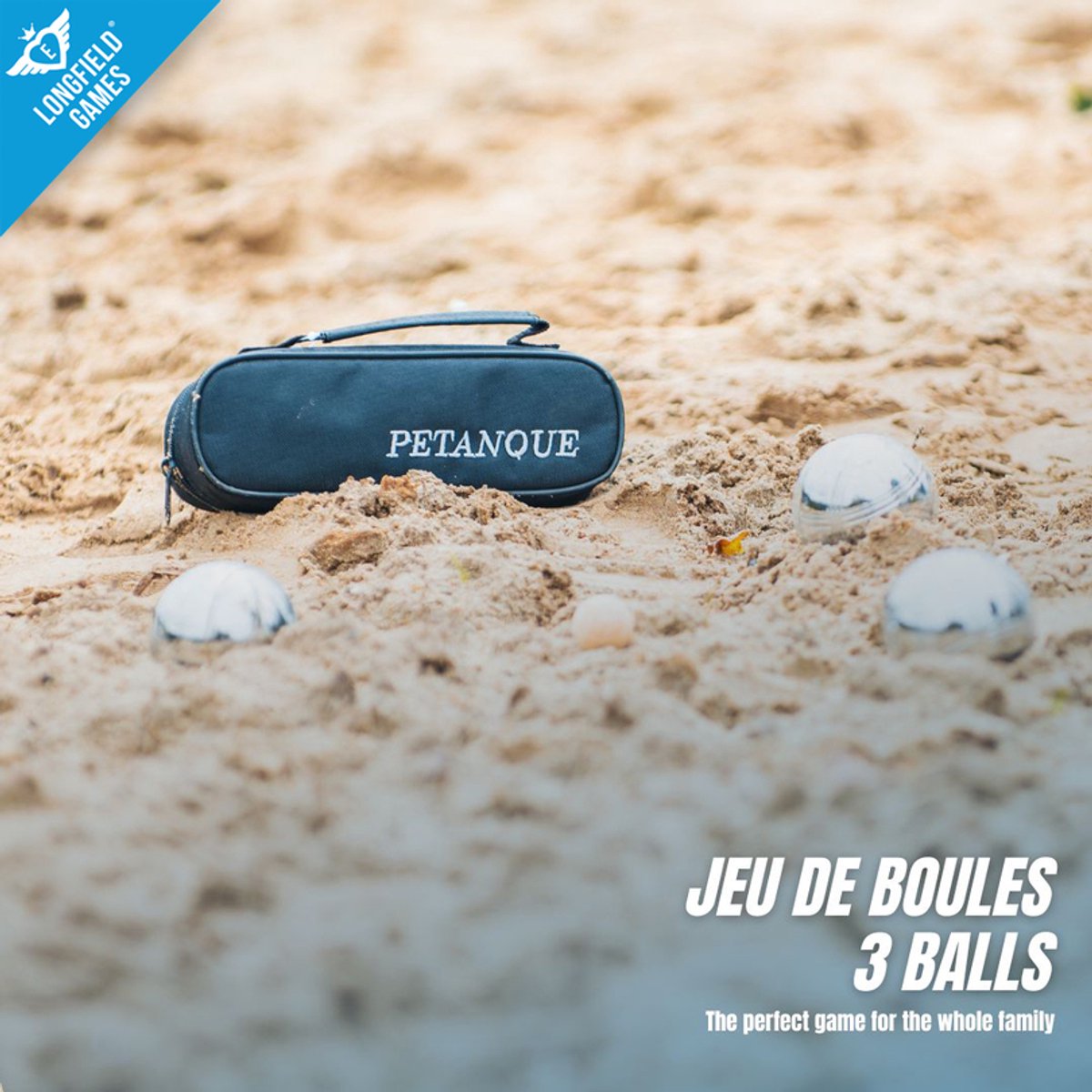 Metalen Jeu de Boules Set – 3 Ballen in Zwarte Rits Tas – Pétanque Set – Metalen Boules 74 mm 720 g – Inclusief But, Meetlint en Spelregels – Engelhart — afbeelding 4