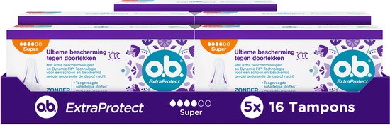 o.b. ExtraProtect Super - tampons - tampon zwaardere menstruatiedagen - 5 x 16 stuks