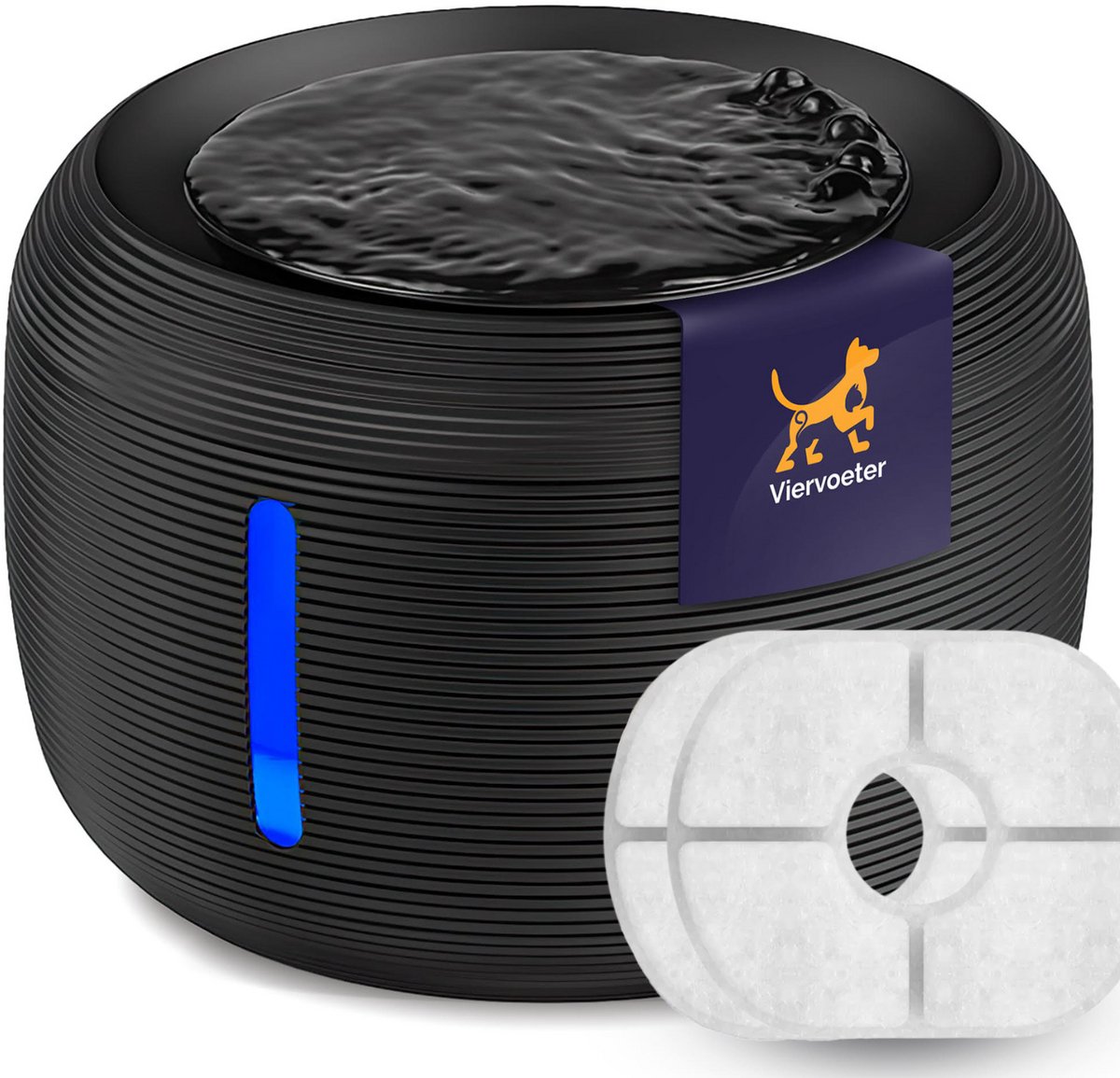 Bol.com Viervoeter Premium Drinkfontein - 2,5L - Ronde waterfontein voor Katten en Honden - Dieren Drinkbak - geruisloos - Incl.... aanbieding