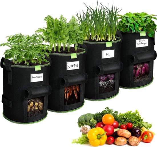 SIMBOOM Aardappelkweekzakken, verpakking van 4 stuks, 10 gallon, ademende stoffen potten voor groenten met 3 handgrepen - Home Garden Plant Groeiende containers voor tomaten, aardbeien - 40 l