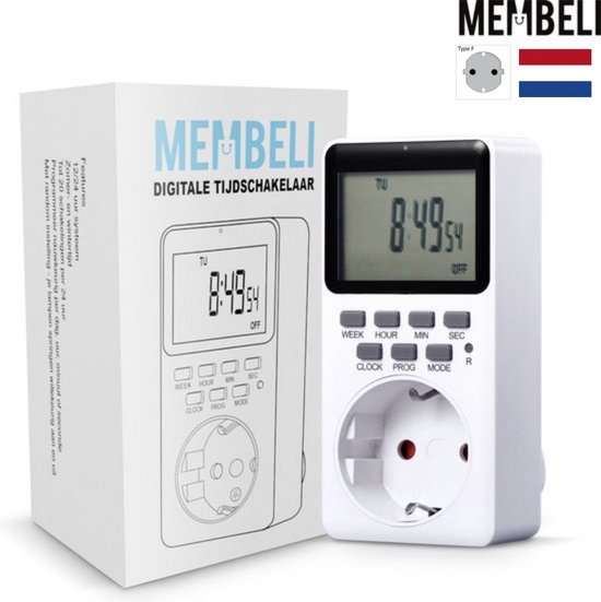 Membeli Tijdschakelaar voor Binnen - Schakelklok Stopcontact - Type F - Digitaal - Timer Schakelaar - LCD Display - Tijdschakelklok